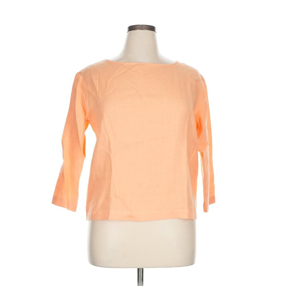 Offon Oversized Linen 3/4 Sleeve Blouse Orange Apricot‎ Large